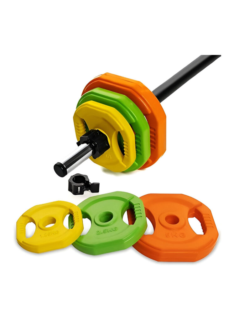 Barbell Set 20KG Qatar OKPRO OK3010C colored rubber-coated plates with bar