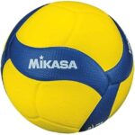 Mikasa Volleyball Ball – official size 5 professional volleyball in yellow and blue, soft-touch PU leather, indoor and outdoor use, 1 piece.